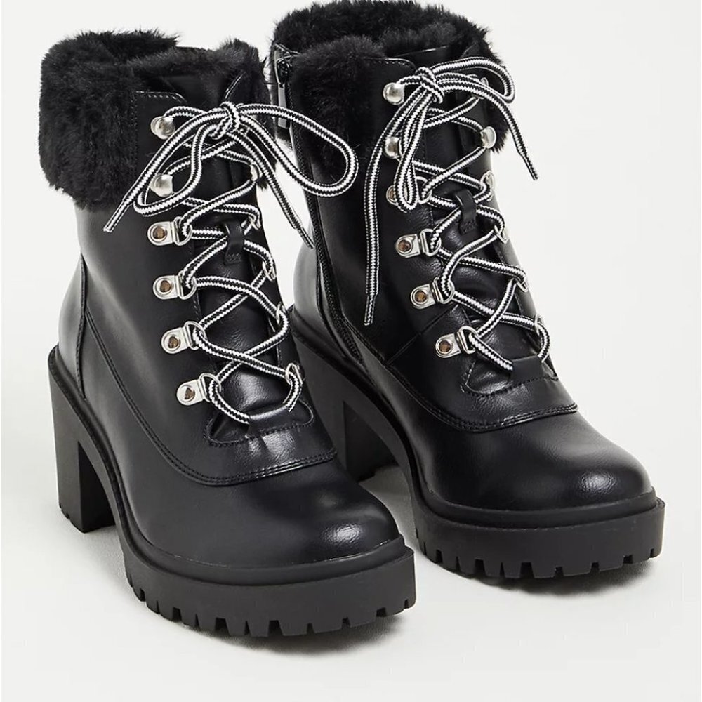Torrid FUR HIKER BOOTIE - FAUX LEATHER BLACK (WW) SIDE 9